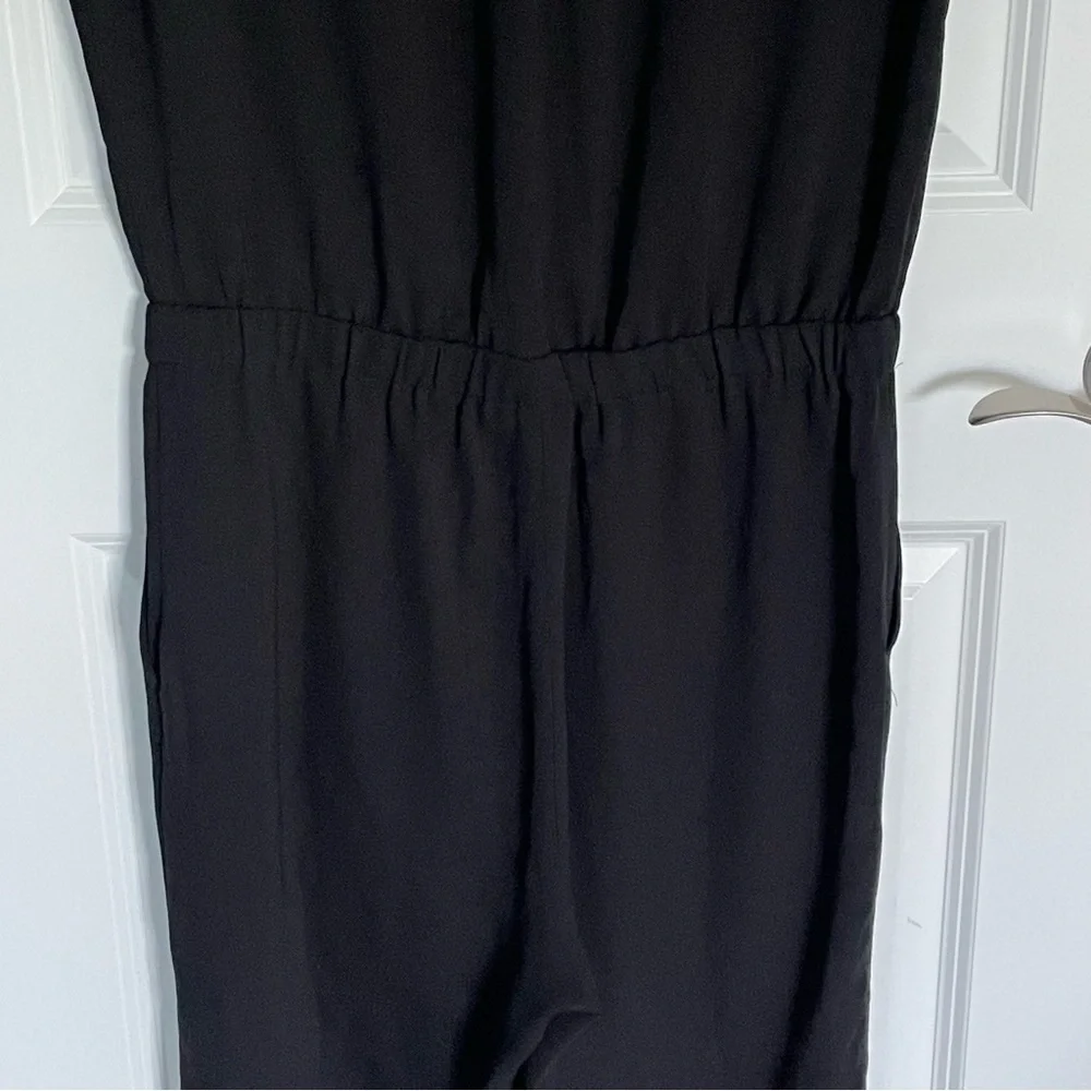 J. Crew Black V-neck Cuffed Short Sleeve Camp-Shirt Jumpsuit - 47207